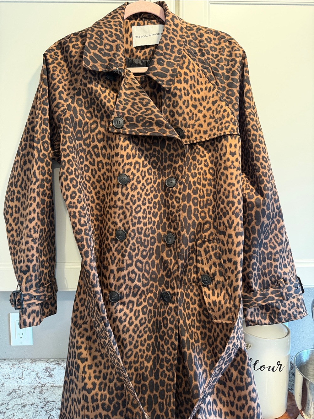 Rebecca Minkoff Leopard Print Trench Coat - Brown and Black - Picture 9 of 15